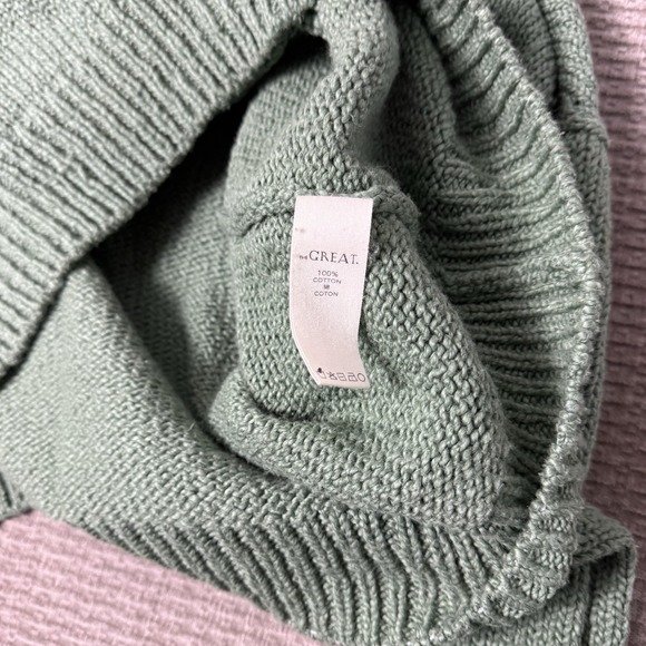 THE GREAT Green V Neck Lace-Up Pullover Sweater Cotton Size 1 - Picture 5 of 7